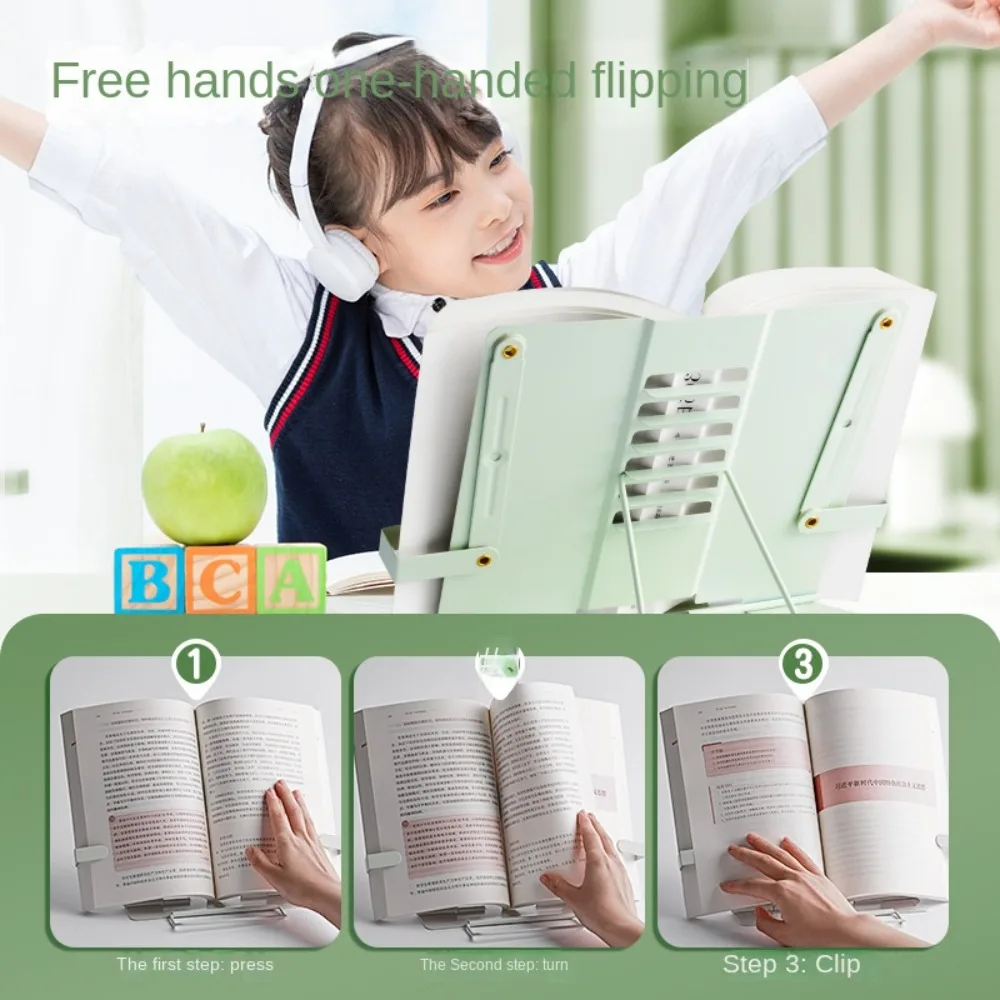 Foldable Metal Book Reading Stand Multi Heights Angles Cute Book Reading Bracket Portable Page Paper Clips Reading Holder