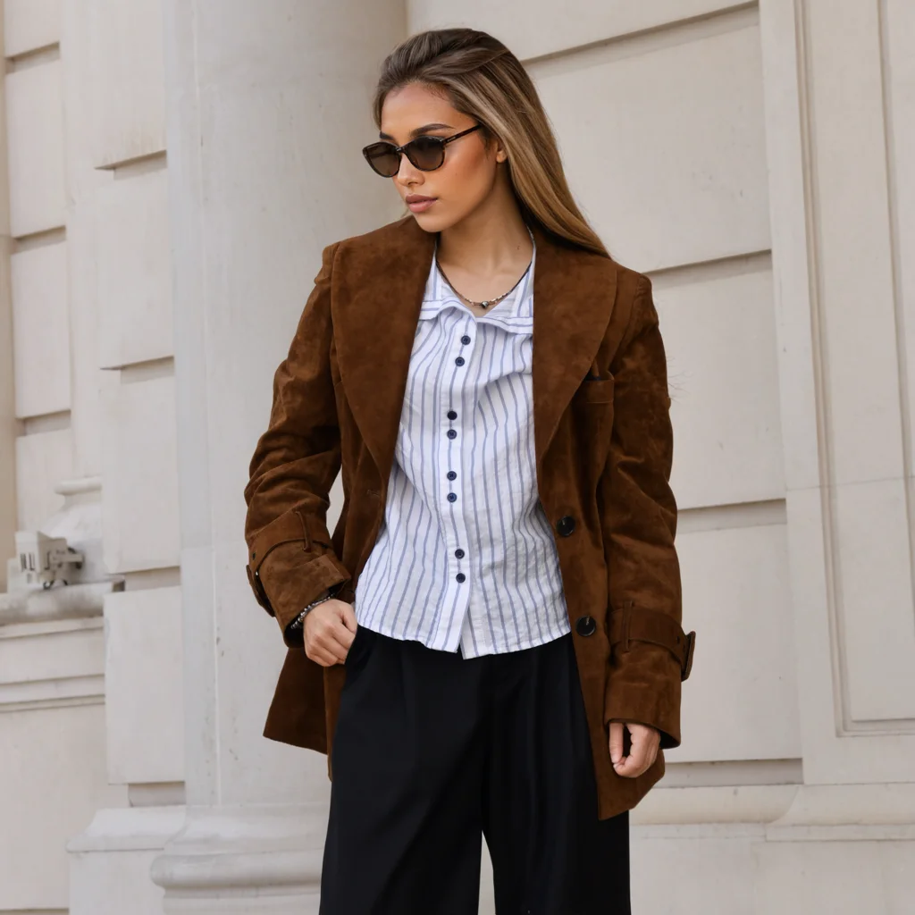 Jxwatcher Damen-Jacke aus echtem Wildleder, modisch, eng anliegend, echte Lederjacken, 2025, Herbst-Winter-Ledermantel, neue Oberbekleidung