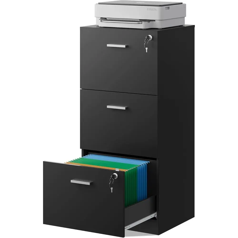 

3 Der ile Cabinet with Lock, Veal Wood iling Cabinet or Oice Storage, Printer Stand or iling Cabior Home Oice, Black