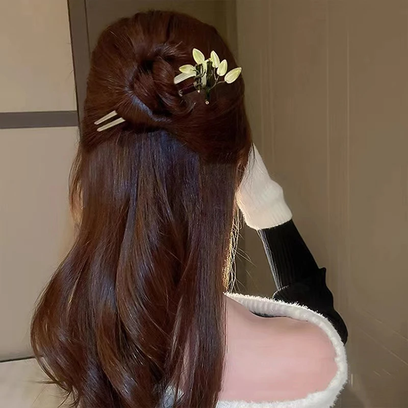 1Pc Fashion U-shaped Hairpin Acrylic Flower Hair Stick Chopsticks Chinese Hair Clips Wedding Headdress Jewelry Hair Accessories
