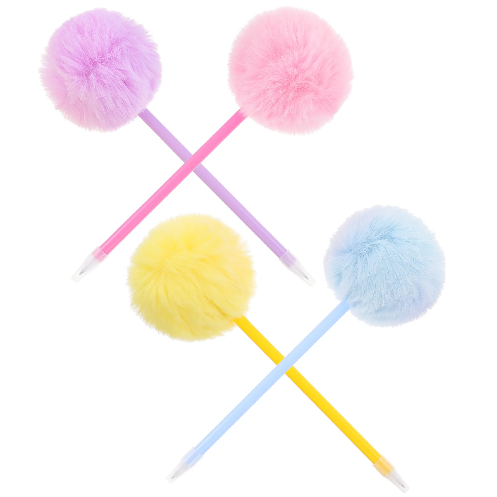 4 Pcs Hair Ball Writing Pen Fountain Bright Color Ballpoint Cute Novelty Fluffy Pens Student