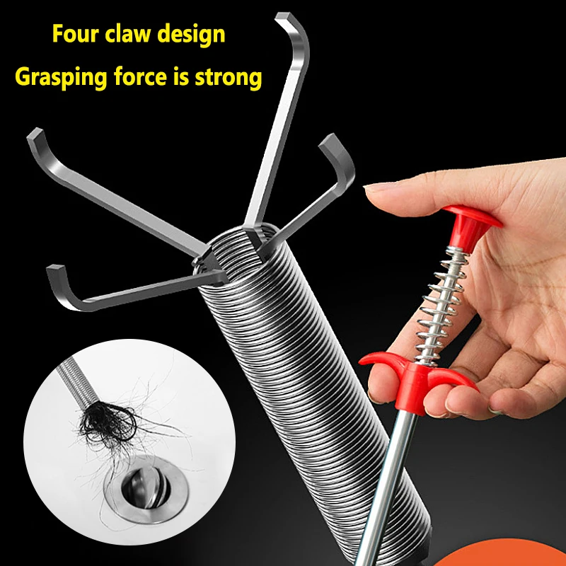 60cm/90cm Spring Pipe Dredging Tools Sewer Dredge Pipeline Hook Clog Remover Household for Kitchen Sink Bathroom Cleaning Tools