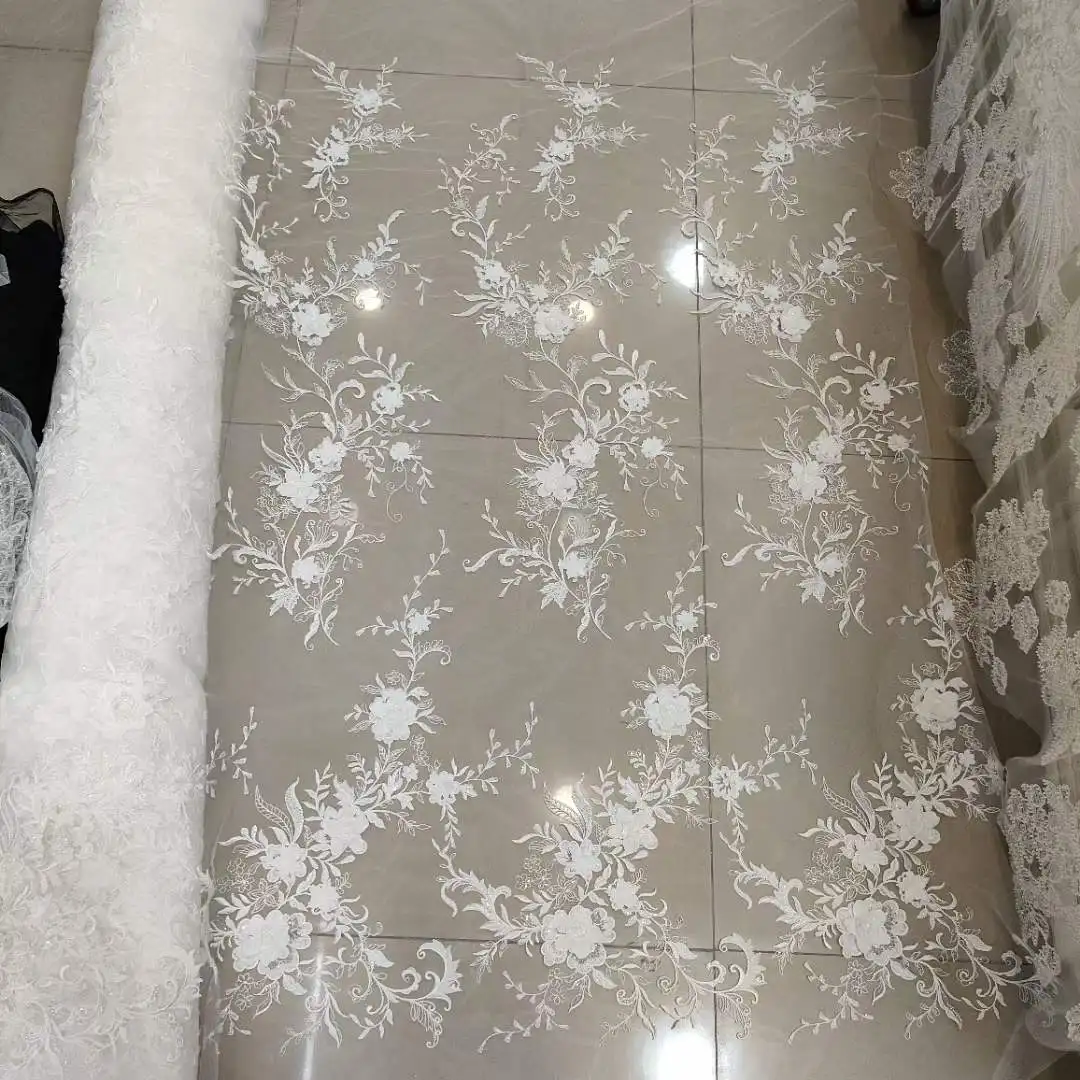 Imagem -05 - Flor Tecido de Renda com Lantejoulas Vestido de Casamento Faça Você Mesmo 130cm Largura 3d Vendido por Quintal