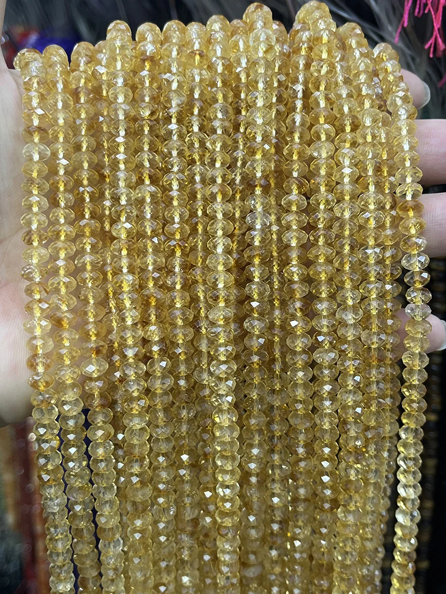 Natural Stone Faceted Citrine Beads Small Section Loose Spacer For Jewelry Making DIY Necklace Bracelet 15'' 3x4mm 4x6mm