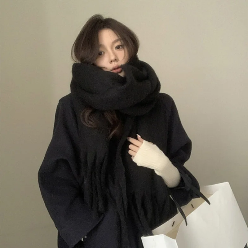 2024 New Soft Winter Cashmere Scarf Solid Color Warm Long Tassel Scarves Wrap Shawls For Women Girls