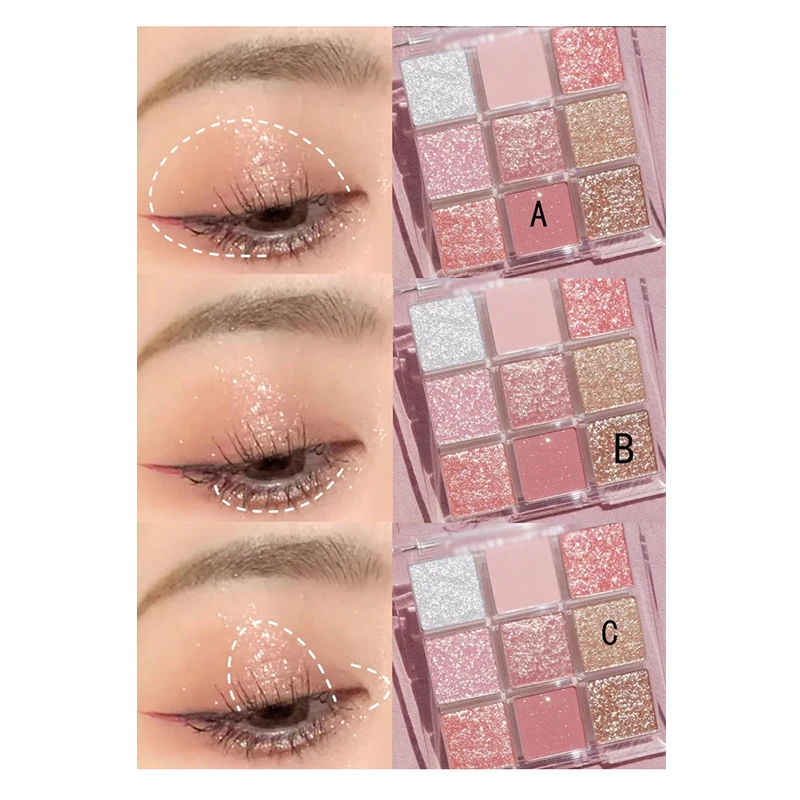 Pfirsich rosa Glitter Lidschatten Palette matt schimmern 9-Farben Lidschatten orange glänzende Mädchen Make-up-Palette dauerhafte koreanische Kosmetik