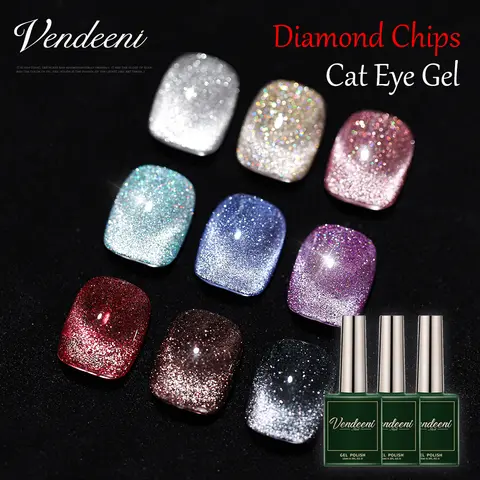 Vernis à ongles gel effet œil de chat Vendeeni, 9 couleurs, effet diamant brisé laser, gel magnétique UV, vernis gel pailleté pour nail art