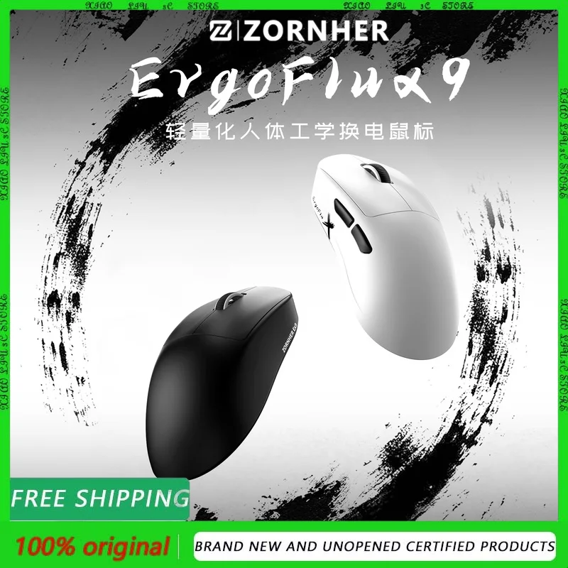 

ZUOHE Ergoflux9 Легкая беспроводная игровая мышь для киберспорта с заменой батареи, три режима, эргономичный дизайн EX9 PAW3950