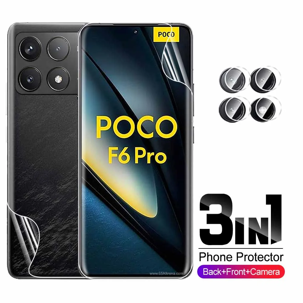 3in1 Lens Glass Front Back Hydrogel Film For Xiaomi Poco F6 Pro 5G Screen Protector PocoF6Pro PocoF6 Pofo F6 F 6 Protective Film