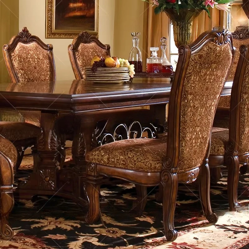 

Design restaurant Luxury carved wooden dining chair Antique leather upholstered dining chair