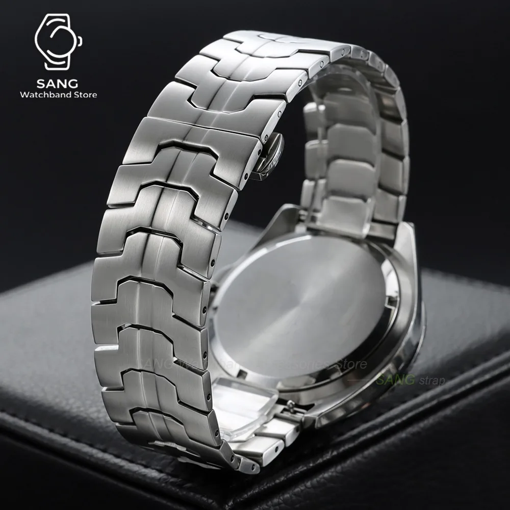 20mm 22mm Brushed Metal Surface Silver Black Strap Universal Stainless Steel Watchband Butterfly Deployment Clasp Sport Bracelet