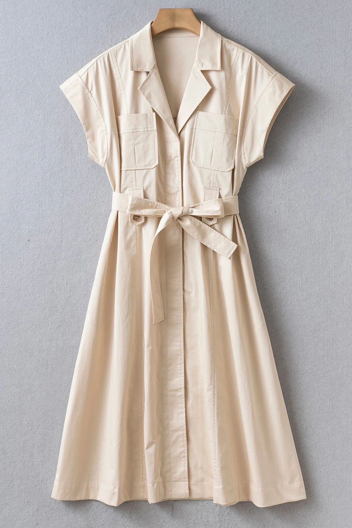 

Short Sleeves Cream Cotton Utility-Style Belted Shirt Dress UK 8-UK 16