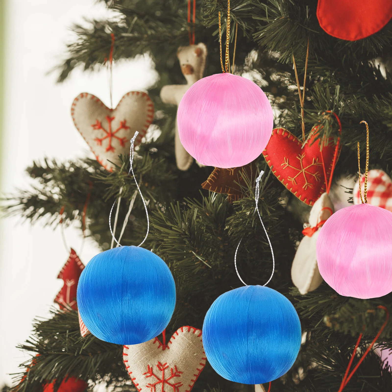 

30Pcs Colorful Silk Thread Christmas Balls Pendants Christmas Snow Globe Pendants Ornaments Silk Thread Ball Decoration Random