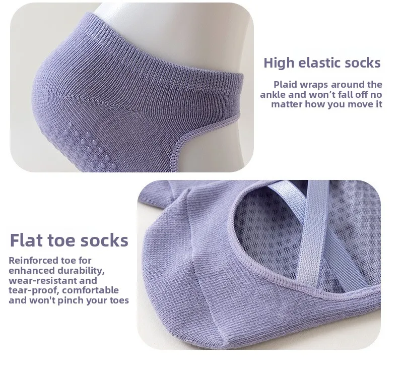 Damen Yoga-Socken mit Kreuzriemen, Rutschfeste Atmungsaktive Grip-Socken für Pilates, Barre, Tanz, Fitness und Workout – Detail 13