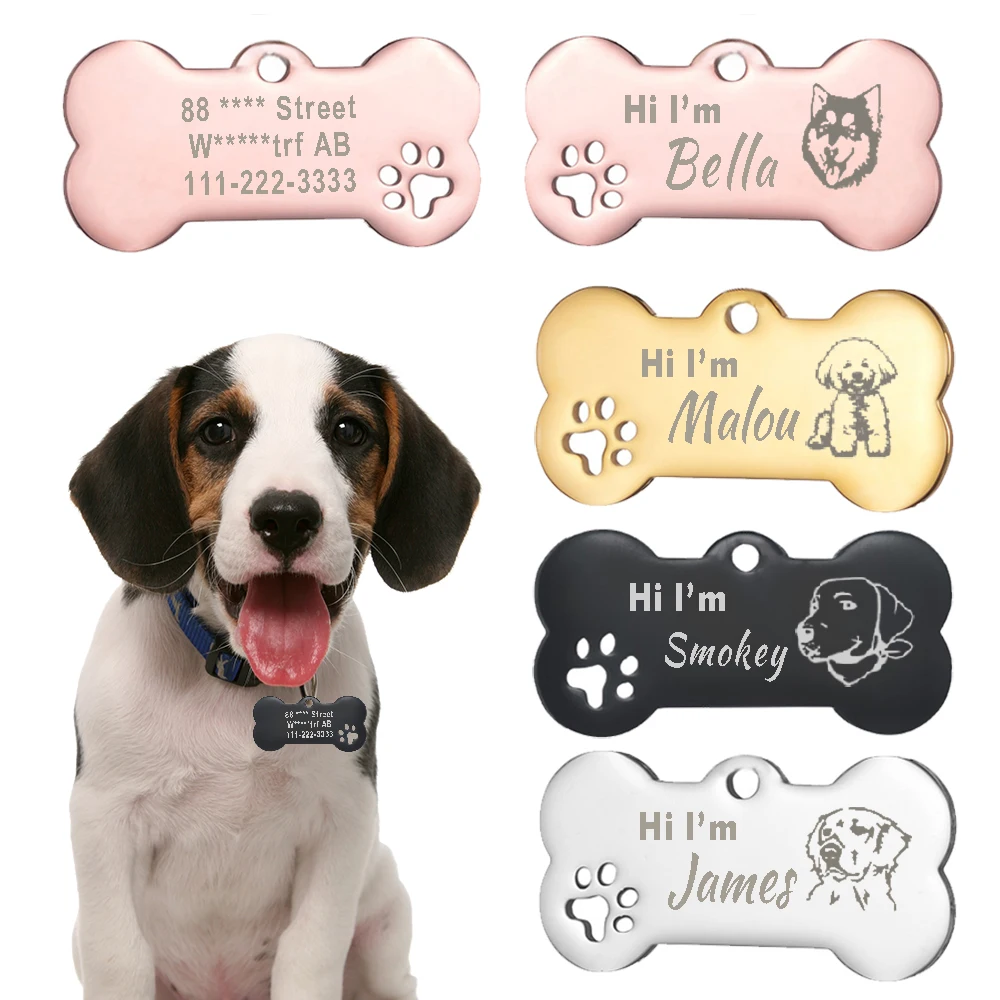 Pet ID Tag Personalized Free Engraved Keychain for Ctue Dog Cat Name Tag Pendant Keyring Bone Paw Bone Pet Accessories