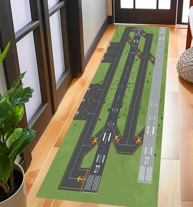 B16LYX Aviation Airport Track Runway Design Rug - Living Room & Bedroom Decorative Carpet for Home Decoration