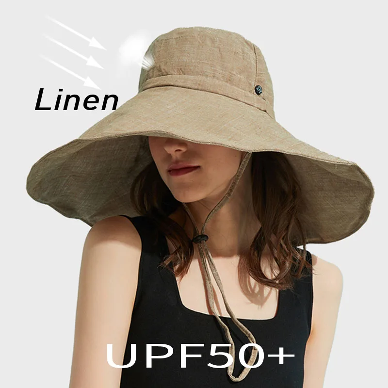 Summer Wide Brim Sun Hat Women\'s Foldable Travel Packable Bucket Hat Japanese UV Sunscreen Cotton Linen Beach Hat Fisherman Hat