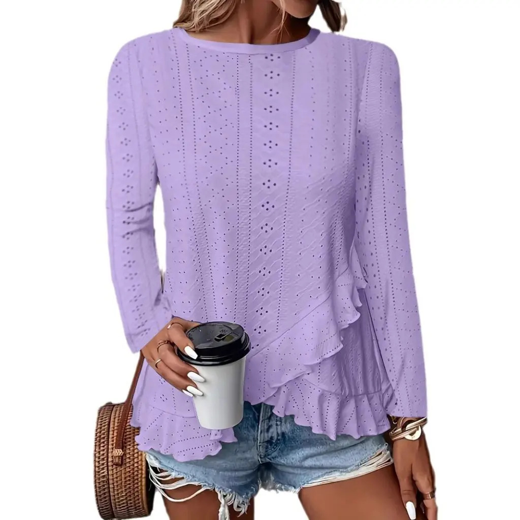 

Women's Fashion Casual Solid Color Long Sleeve T-shirt round Neck Independent Station New Spring Summer Europe US