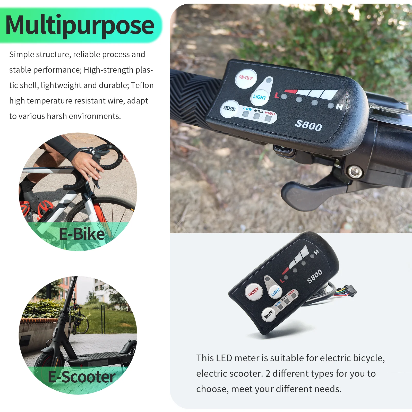 Electric Bicycle Smart Display LED S800 Display 36V/48V Suitable for Electric Bicycle Modification Kit Accessories