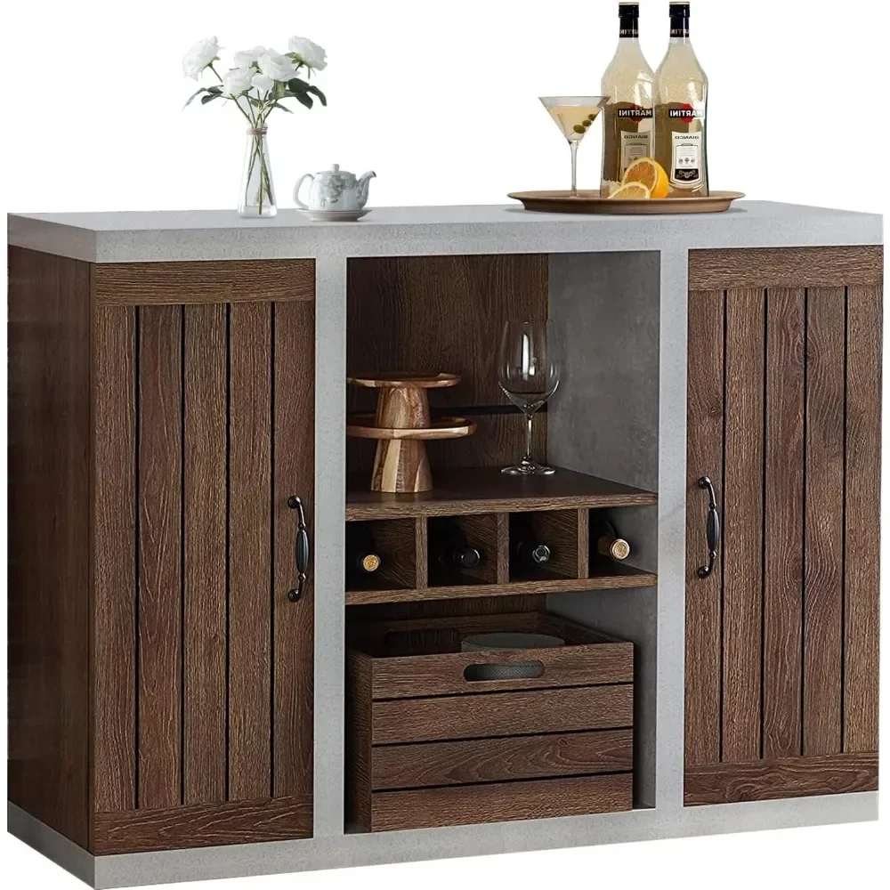 Wooden Sideboards, Wine Bar Cabinet, Kitchen Storage Cabinet with Wine Holder and Removable Crate