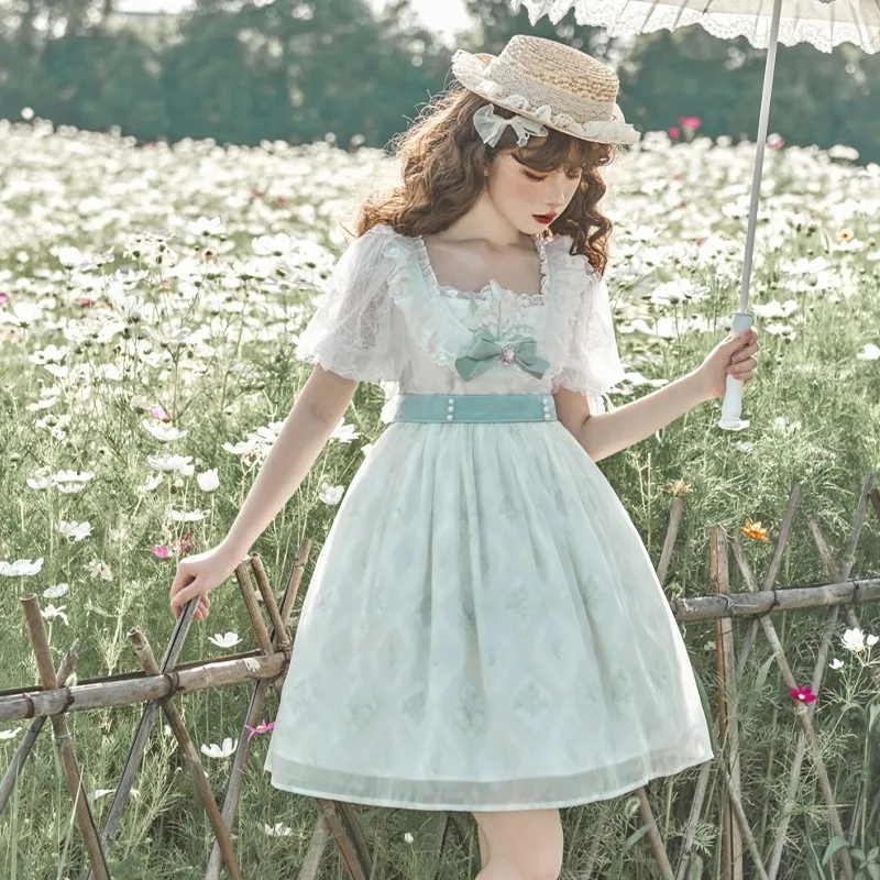 Robe de princesse en dentelle brodée pour femme, taille haute, avec manches à bulles, avec perles, pour le printemps et l'été