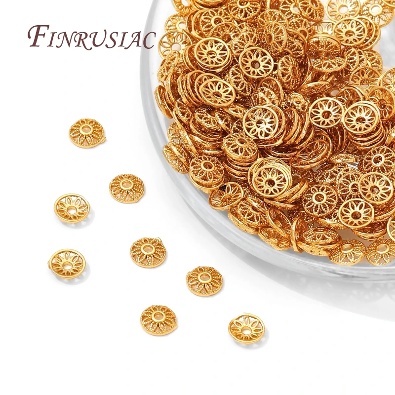 18K Gold Plated Bead End Caps For Jewelry Making,Spacer Bead Caps DIY Accessories,Round Bead Caps For Bracelets Making Findings