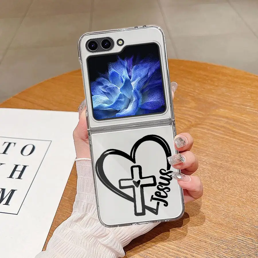 Phone Cover Case for Samsung Galaxy Z Flip 8 Flip4 Flip3 Flip7 FE Flip5 Flip6 Z Flip 7 6 5 4 3 Black Love Cross
