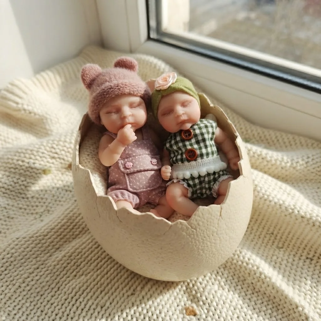 1PC/2 Styles 6-Inch Silicone Reborn Toy Handmade Washable Realistic Mini Silicone Doll, Anatomically Accurate, Ideal Gifts
