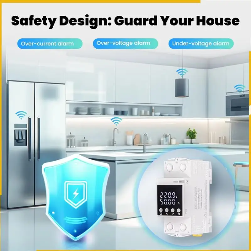 A93P Tuya Wifi Smart Circuit Breaker 80A-Alarm Threshold Set Electricity Monitor V0 Fireproof Retardant APP Control