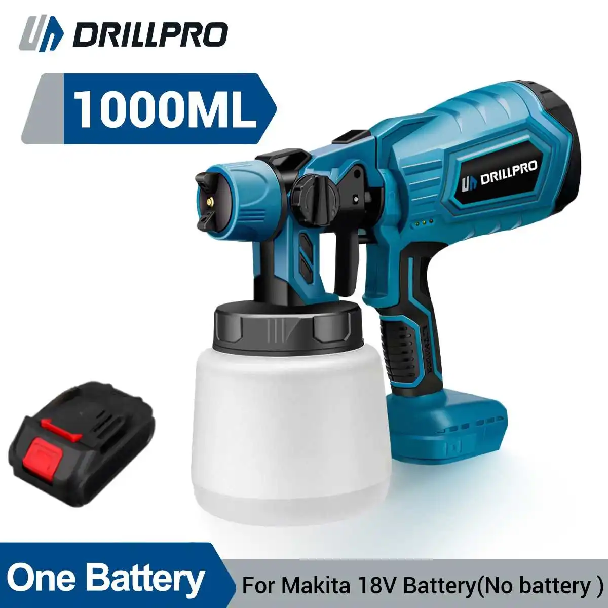 Drillpro 1000ML Electric Spray Gun with One Battery Cordless Paint Sprayer Auto Furniture Steel Coating Airbrush For Makita 18V