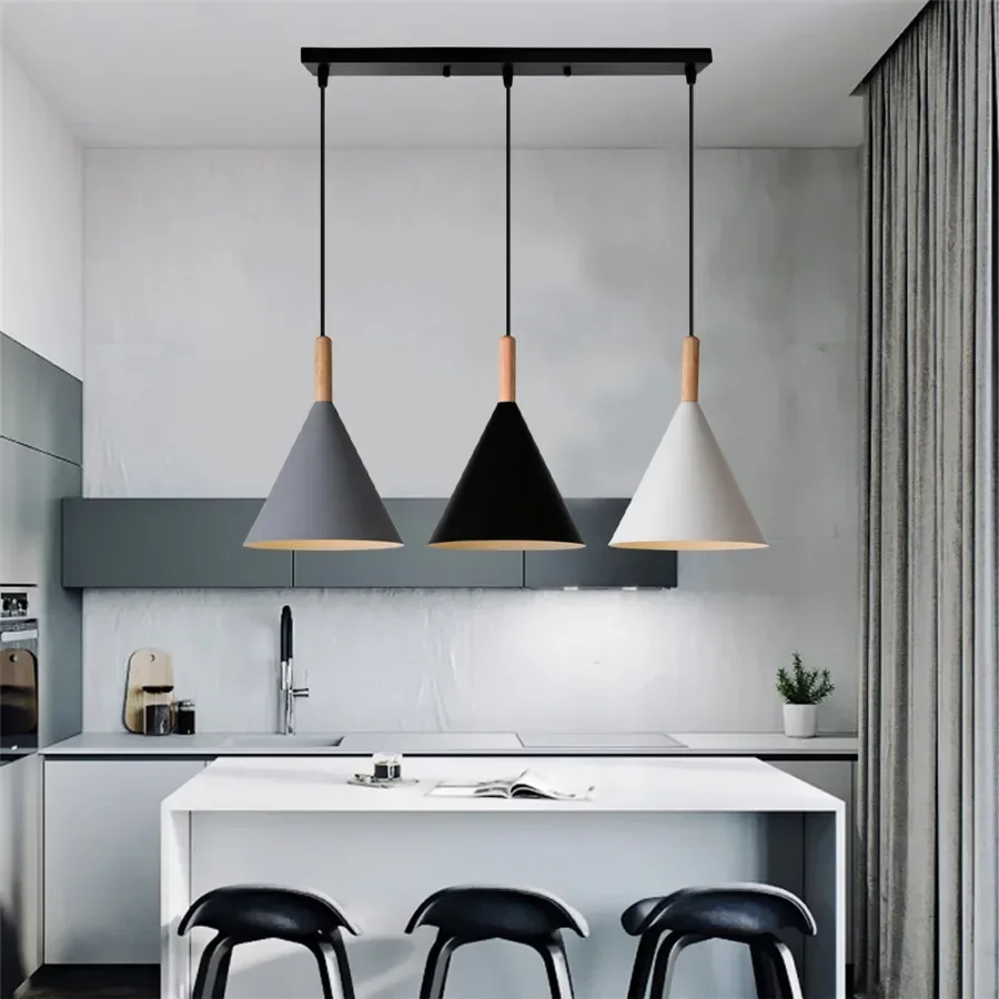 3-Heads Modern Wood Pendant Light Domeshade Suspension for Cafe Restaurant Bedroom Home Kitchen Island Nordic Hanging Lamp image 6