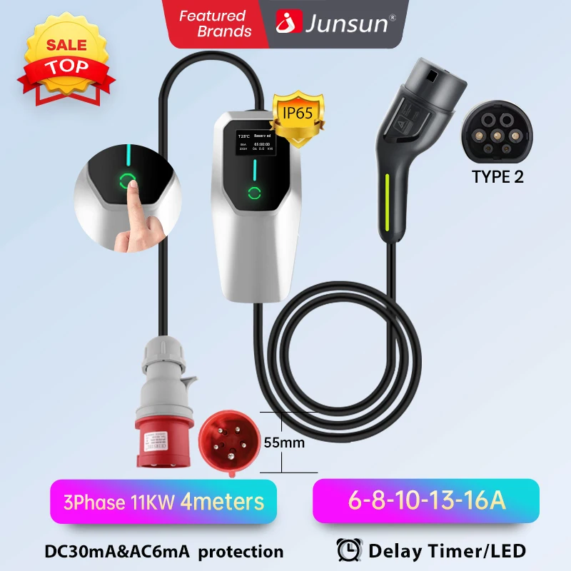 Junsun ev charger 3.5KW 7KW 11KW 22KW Type 2 car charger wall box fast charging Scheduled Appointment IP65 99% compatible models