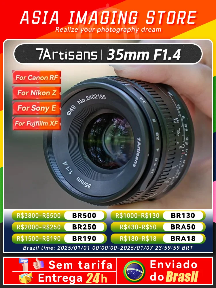 【 Do Brasil 】 7Artisans  35mm F1.4 APS-C Mirrorless Camera Portrait Lens for Sony E A6400 A6700 A6000 ZV-E10 7 Artisans 35 1.4