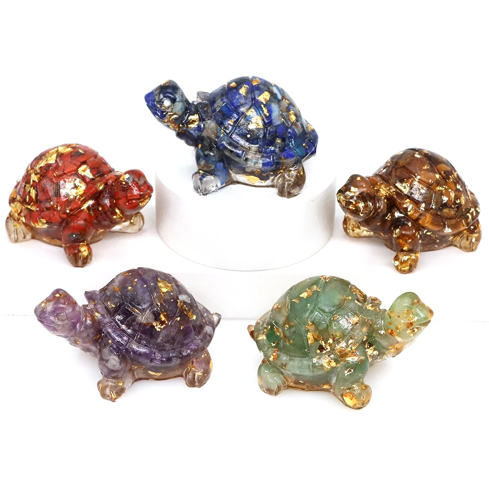 

50mm Natural Tumbled Stone Resin Turtle Statue Healing Crystal Energy Gem Craft Reiki Pocket Animal Tortoise Figurine Home Decor