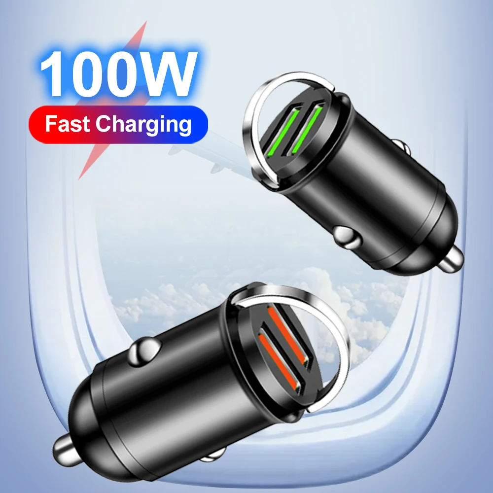 Total 100W Car Charger Fast Charging 2 USB Ports Adapter for Xiaomi iPhone Huawei Samsung mobile phone