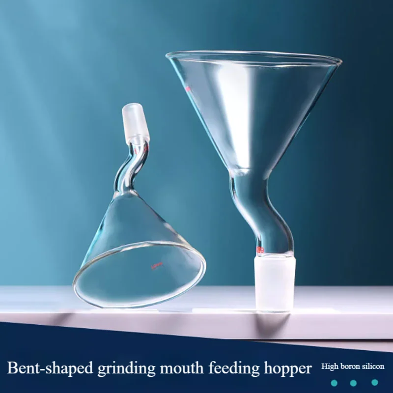 Curved grinding mouth feeding funnel triangular conical funnel corrosion-resistant high temperature high borosilicate glass