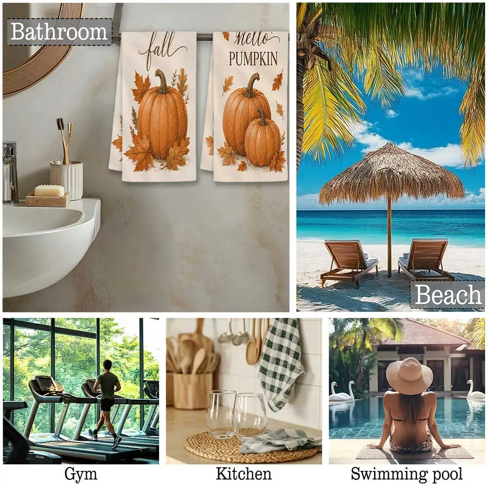 Jit 2pcs Fall Pumpkin Maple Leaf Pattern Dish Towels For Home Kitchen Harvest Season Decor