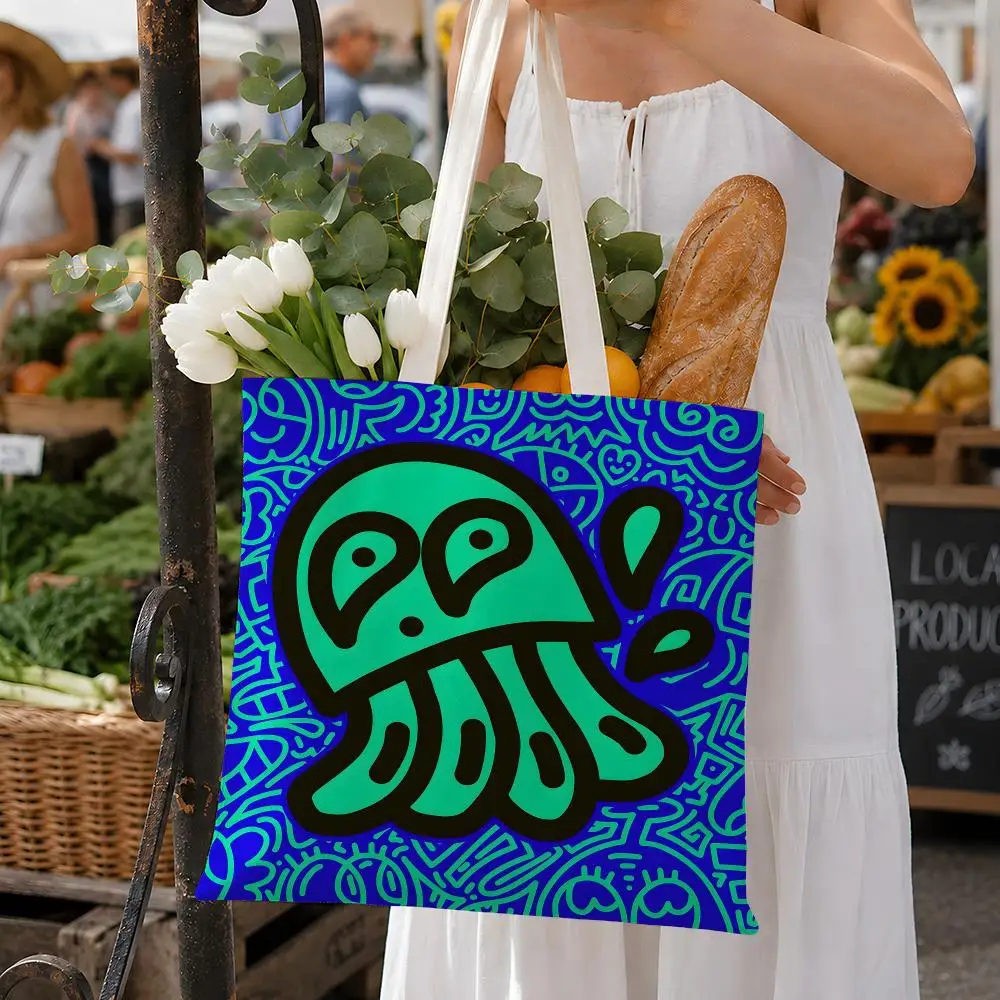 Artist Mr Doodle Sam Cox Graffiti Storage Bags Fashion Cotton Canvas Tote Bag Eco Friendly Reusable Large Capacity Shopping Bag