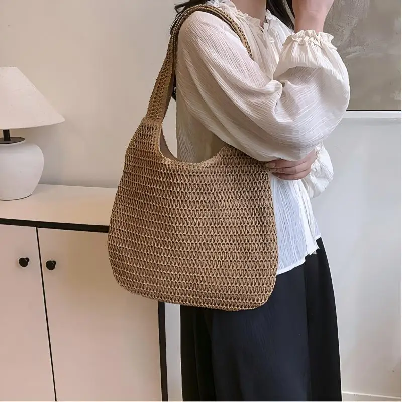 Bolsa de Ombro de Palha Trançada Homefish para Mulheres, Grande Capacidade, Casual de Verão, para Praia
