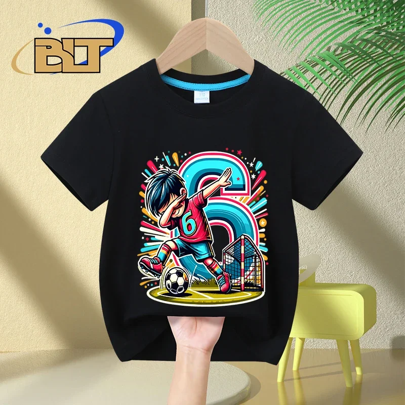 Camiseta de cumpleaños para niños de 6 años, ropa de algodón de manga corta para fanáticos del fútbol, regalo de cumpleaños para niños