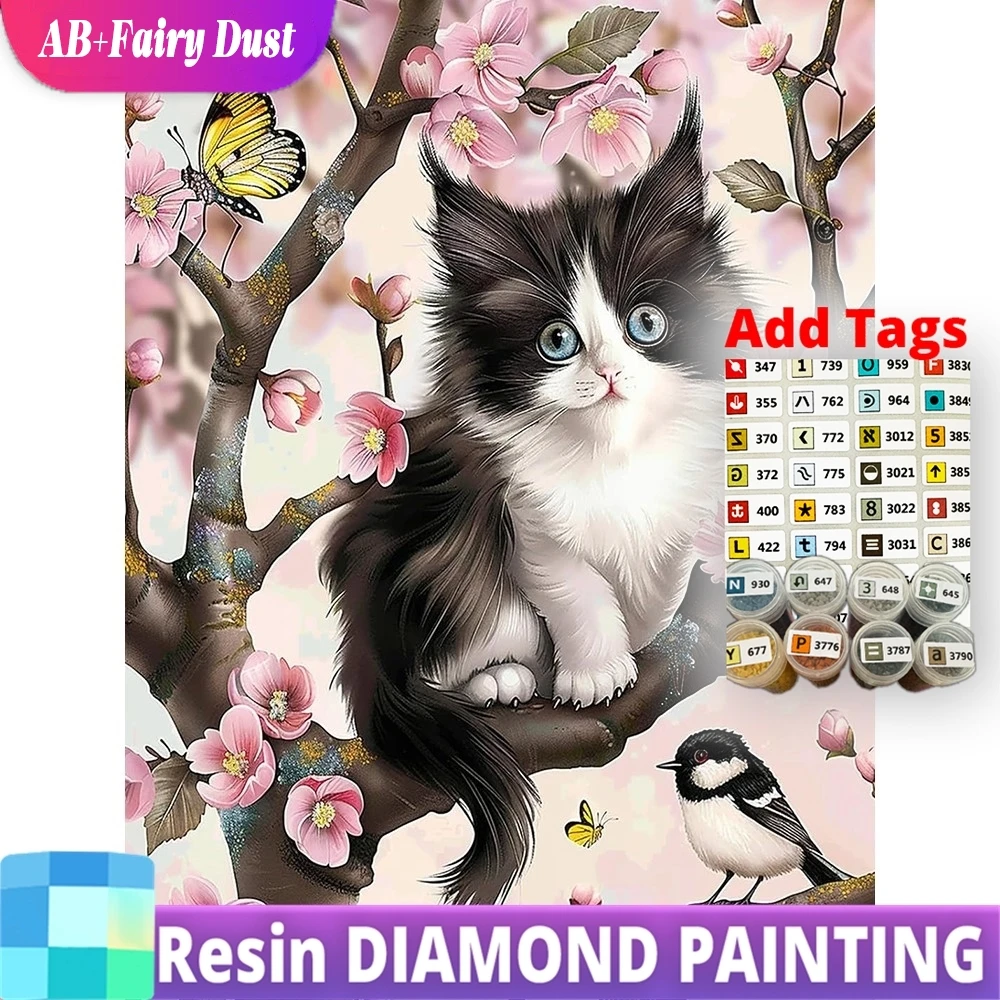 

Resin AB Fairy Dust New Arrival Diamond Painting Cat Animal Picture Rhinestones Mosaic Flower DIY Embroidery Decor for Home