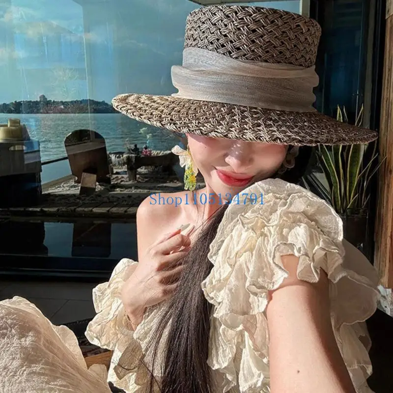 

98km Lightweight Foldable Victorian Hat Adjustable Size Natural Paper Straw Design