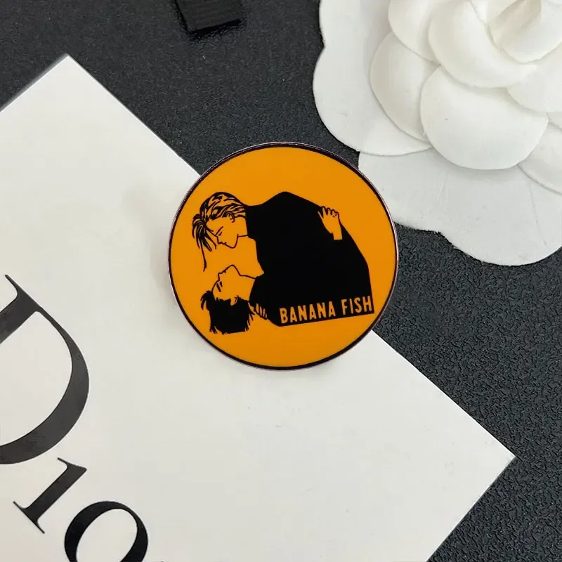 Banana Fish Ash Lynx Eiji Okumura In Orange Background Brooch Anime Enamel Pins Badge Jewelry view 5