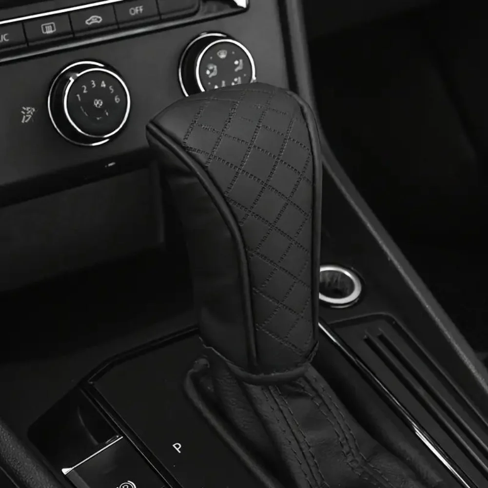 1 шт. кожаный чехол для переключения передач с клетчатым узором, водонепроницаемый дышащий чехол для рычага переключения передач, противоскользящая ручка для салона автомобиля