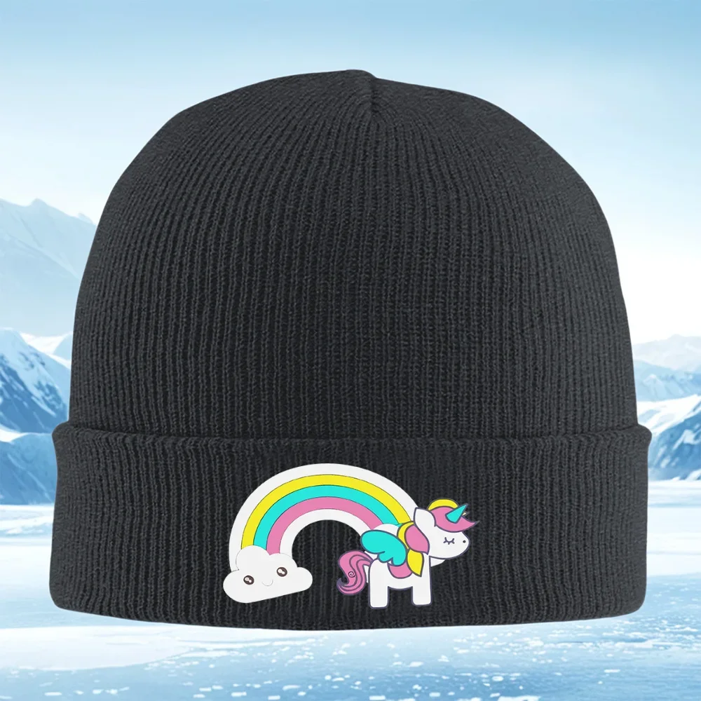 2026 Unicorn rainbow clouds wings pretty Men Women Unisex Knitted Hat Beanie Pullover Cap Winter Thermal Warm Christmas Outdoor