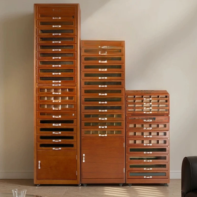 Multi-drawer glass door retro tea set cabinet Wenwan jewelry storage removable