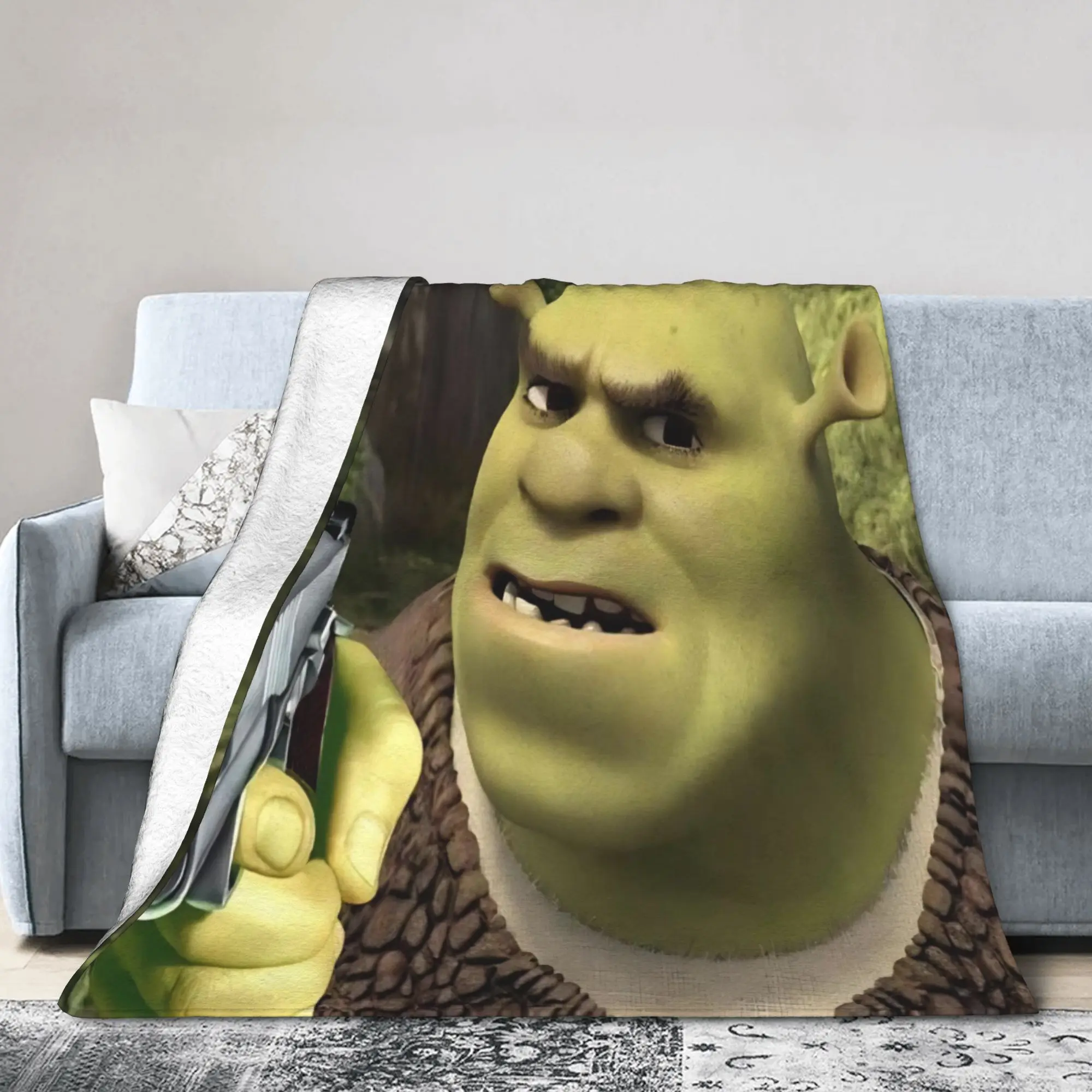 Holding a Gun Shreks Funny Blanket Cover Flannel  Ultra-Soft Throw Blankets for Outdoor Travel Bed Rug