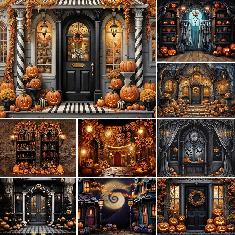 

LS Halloween Pumpkin Shop Backdrops Child Baby Photo Props Adult Kids Decors Photography Trick or Treat Photo Studio Backgrounds