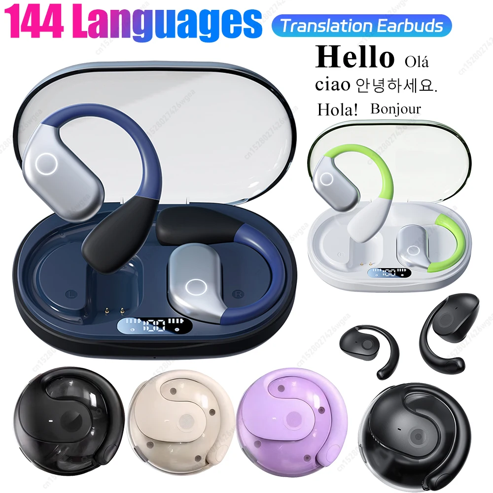 144 Languages Translation Earbuds Real-time Two-Way Headphones Travel Business Hearing Aids Simultaneous Interpreter Earphones