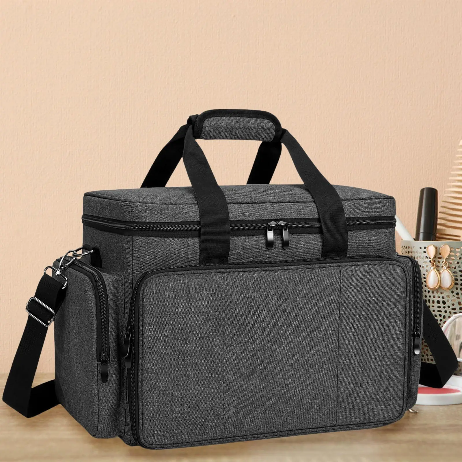 

Large Makeup Bag with Dividers Manicure Bag for Hair Tools Grooming Set